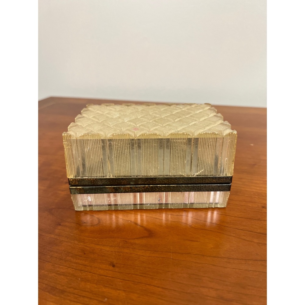 Vintage Mid-Century Lucite Trinket Box Atomic Starburst Quilted Diamond USA Made